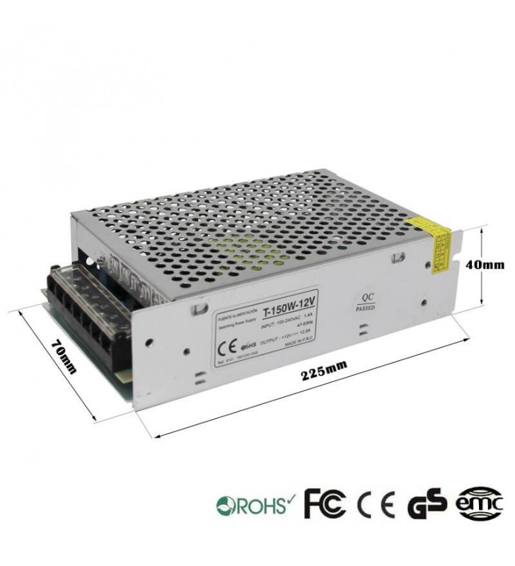Alimentation 12V continu - 150W - 12.5A - IP20 - structure en aluminium - référence 12V150W_3