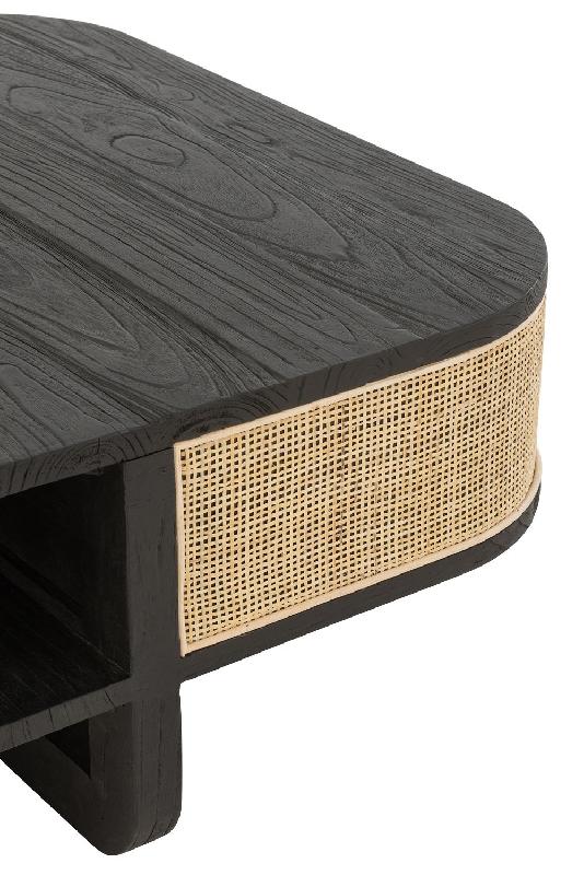 Table basse RARY - bois exotique noir et rotin naturel - avec niche de rangement - 84,5 x 84,5 x 36 cm_3