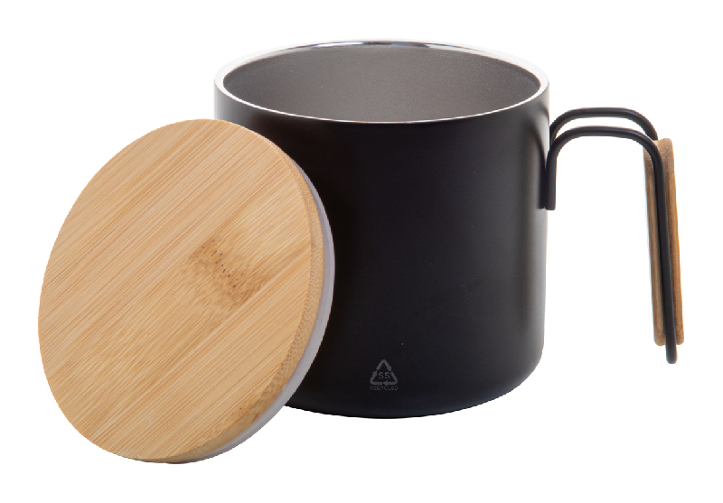 Mug thermos - double paroi en acier inoxydable recyclé - 300 ml avec couvercle et poignée en bambou_3