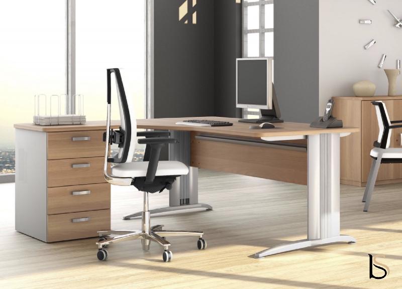 Bureau compact 90° Sigma - Mobel Linea - Argent Ral 9006, 160, Acacia clair, Gauche_0