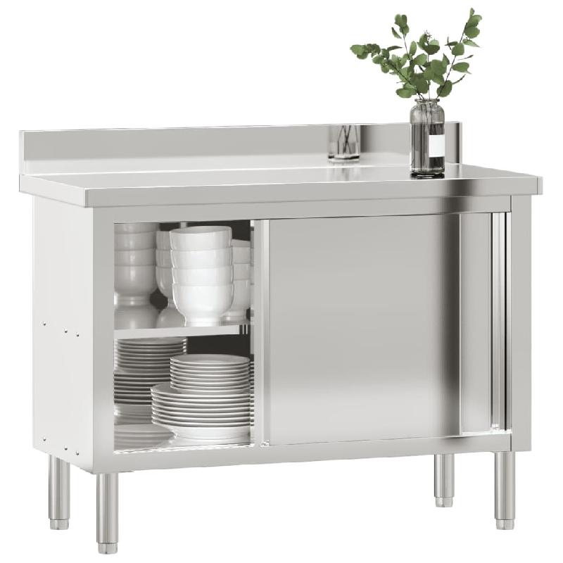 Vidaxl table de travail de cuisine avec portes coulissantes inox 376441_3