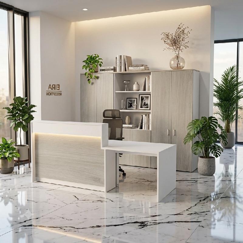 Bureau d'accueil PMR 1 personne Eira avec option LED - Mobel Linea - 222, Droite, Non, Blanc/ acacia clair_3
