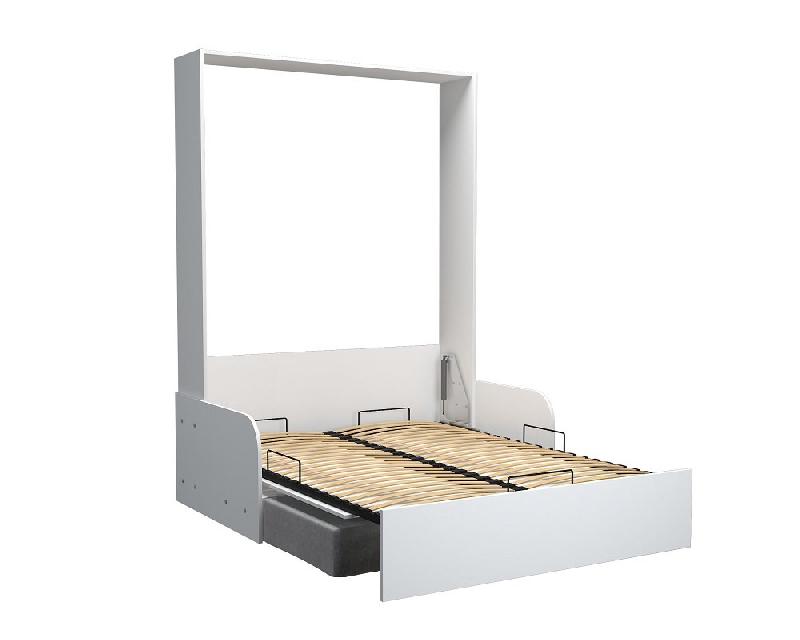 Armoire lit escamotable Dynamo Sofa - Canapé accoudoirs blanc mat et microfibre gris - Couchage 140x200 cm avec ouverture assistée_3