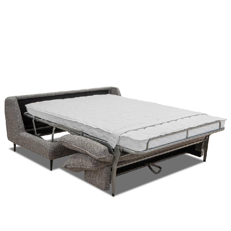 Canapé-lit compact 3 places Lisbonne 160 cm - Sommier à lattes - Matelas 13 cm en tissu tweed gris chiné_3