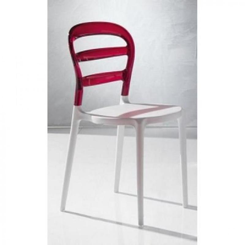 Lot de 4 chaises design DEJAVU - polycarbonate rouge et blanc, pieds laqués blancs_3