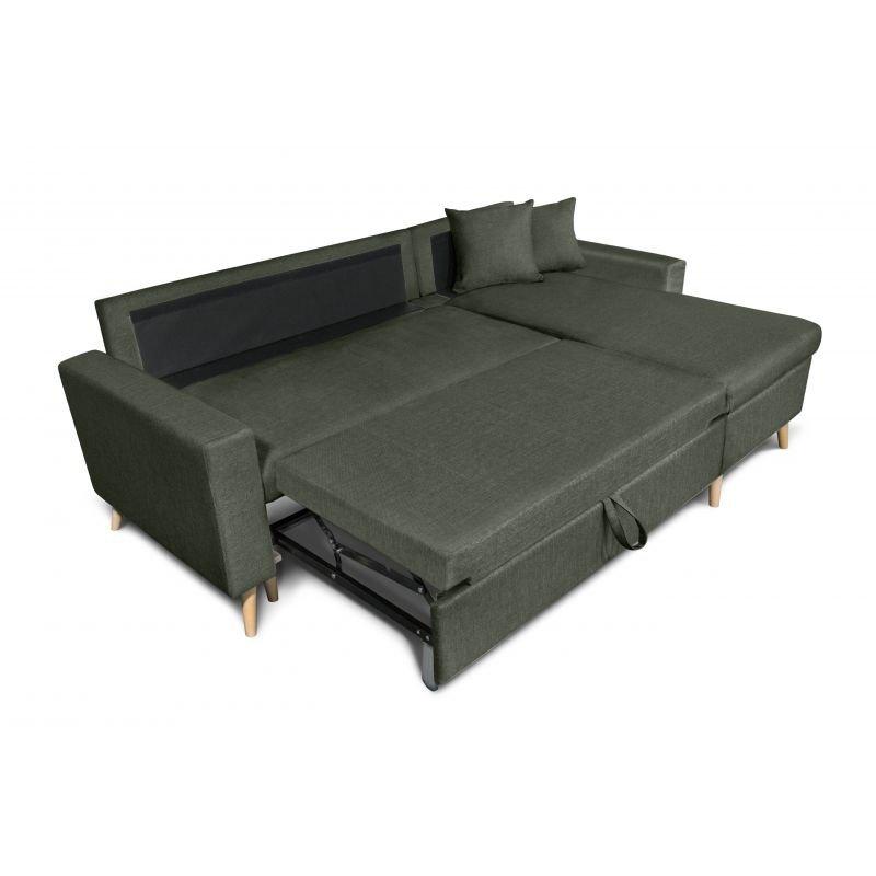 Canapé d'angle réversible convertible ARKO vert foncé avec coffre de rangement et coussins d'appoint_3