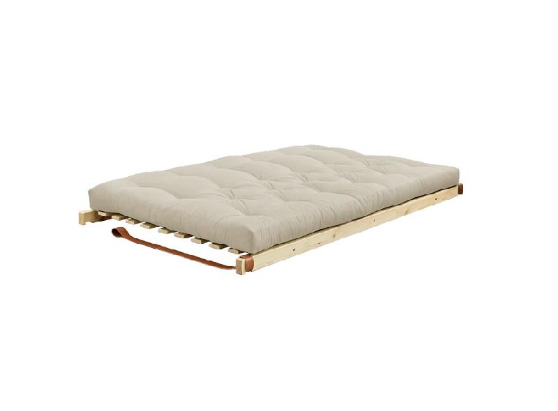 Banquette futon JUMP en pin massif - Coloris beige - Couchage 130 x 190 cm - Design scandinave avec lanières en cuir_3