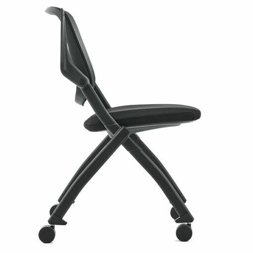 Fauteuil visiteur VISI - dossier en filet, assise rabattable, structure noire sur roulettes - Neuf_3