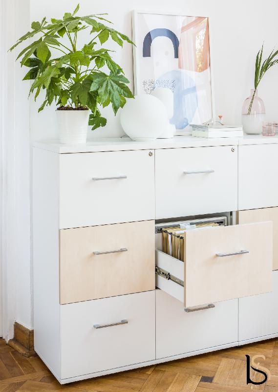 Armoire avec tiroirs pour le classement des dossiers suspendus - Blanc pastel, Blanc pastel, 6 cases_3