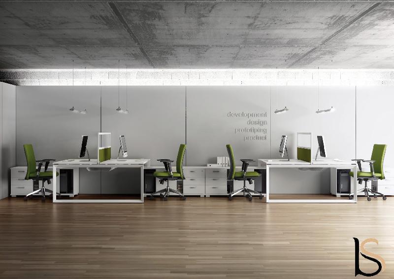 Bureau bench 2 personnes Star avec meubles de rangement - Mobel Linea. - Blanc Pastel, 160_3