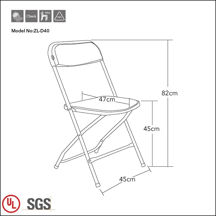 Chaise pliante ZL-D40 - Zhejiang Huzoli Metal Products Co., Ltd - plastique HDPE, capacité de 400 lb, modèle ZHUOLI_3