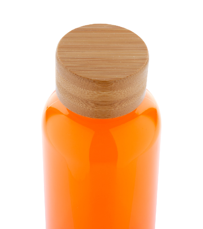 Bouteille en RPET - 500 ml - Couvercle en bambou - Sans BPA - Couleur orange_3