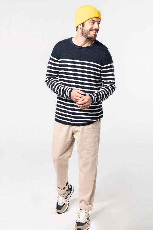 Pull marin homme - Kariban - 100% coton - Réf: K989 - Jauge 12 - Striped Navy / Off White_3