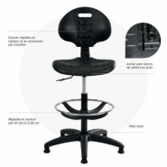 Chaise de caisse LEO neuf - Polyuréthane noir - Réglable en hauteur de 62 à 88 cm - Dossier réglable - Repose-pieds chromé_3