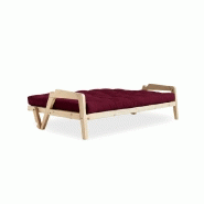Canapé convertible futon Grab - Pin naturel - Coloris bordeaux - Couchage 130 x 190 cm - Style scandinave et rétro_3