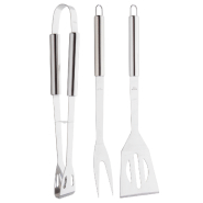 Set barbecue 3 pièces inox - Fourchette, spatule et pinces - avec sac en nylon et fermeture éclair_3