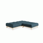 Canapé convertible futon Senza en pin naturel - Coloris bleu profond - Couchage 90 x 200 cm_3