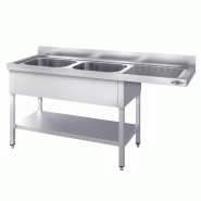 Plonge Inox 2 bacs avec passage lave-vaisselle - P 600 - GGM - 1600 mm bac à gauche_3
