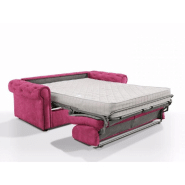 Canapé 2-3 places Chesterfield Magnum convertible - Sommier lattes - Matelas 18 cm - Tissu tweed rose - Couchage 120 cm_3