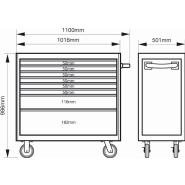 Servante classique C75 - 8 tiroirs, orange, 986x501x1100 mm - Lock & Go, roues silencieuses - 1475KXL8_3