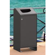 Corbeille publique 120 litres - KUB avec porte frontale et options de couvercle en acier ou bois_3