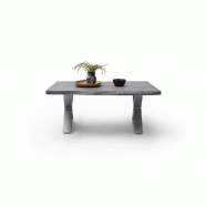 Table basse Claren - Plateau en acacia laqué gris 110 cm - Piétement X en acier brossé_3