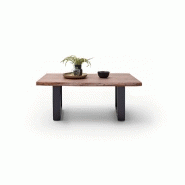Table basse Claren - Plateau en acacia teinté noyer 110 cm - Piétement en U laqué anthracite_3