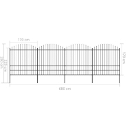 Vidaxl clôture de jardin à dessus en lance acier (1,75-2)x6,8 m noir 277751_3
