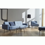 Innovation Living - Canapé design Dublexo Styletto convertible lit 200x115 cm - Bleu Soft Indigo - Pieds chêne foncé avec accoudoirs_3
