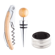 Set à vin - tire-bouchon, bouchon et stop-gouttes - boîte en bambou_3