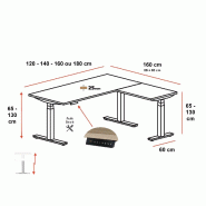 Bureau d'angle réglable TRAM - Mobel Linea - 140, Blanc, Acacia foncé_3