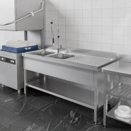 Plonge inox 2 bacs avec égouttoir et étagère - P 700 mm -_3