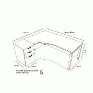 Bureau compact  ECO avec caisson - Mobel Linea. - Argent Ral 9006, 160, Blanc, Gauche_4