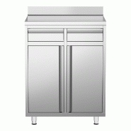 Meuble inox pour machine à café - 800 x 600 mm - 2 tiroirs - 2 portes avec trappe à déchets_3