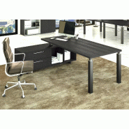 Bureau individuel pieds métalliques sur console So Flora - 195 x 170 cm, Blanc brillant (RAL 9010), Frêne Noir_3