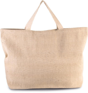 Grand sac de shopping fourre-tout esprit rustique - toile et coton avec soufflet et poignées contrastées - Réf: KI0260 - Kimood_3