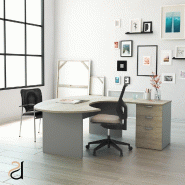 Bureau ergonomique avec caisson de rangement Tono - Mobel Linea - 200, Acacia foncé, Droite, 3 tiroirs_3