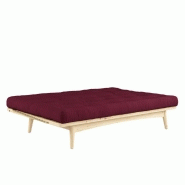 Banquette futon FOLK en pin massif - Coloris bordeaux - Couchage 130 x 190 cm - Accoudoirs en métal_3