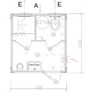 Bungalow sanitaire de chantier avec WC à l'anglaise, un urinoir, une douche et un lave main - SDU_3