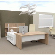 Bureau d'angle T45 avec desserte dos design - Quadrifoglio - 212, Droite, Orme et blanc_3