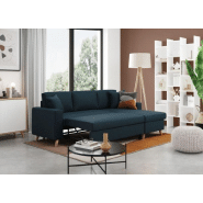 Canapé d'angle réversible convertible ARKO - méridienne avec coffre - bleu canard - 140x190 cm_3