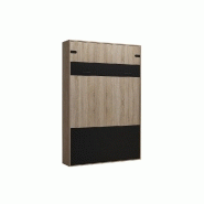 Composition lit escamotable style industriel KEY bi-ton chêne et noir mat - 140x200 cm - L255 x P42 x H219,1 cm avec colonnes de rangement_3