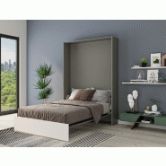 Armoire-lit escamotable ALADYNO gris mat - bandeau blanc mat - 140x200 cm - ultra plate avec ouverture assistée_3