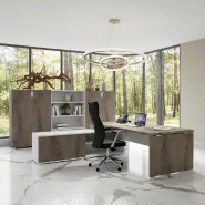 Bureau Bi-colore TAK avec rangement intégré - Mobel Linea - 225, Gauche, Chêne grisé_3