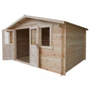 3366 - Abri de jardin en bois massif brut 12m² PLUS - Madriers 28mm Gardy Shelter avec fenêtre en façade_3