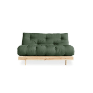 Canapé convertible futon ROOTS - Pin naturel - Tissu vert olive - Couchage 160x200 cm - Design japonais et scandinave_3