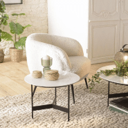 Table basse ronde DILA - Plateau effet marbre 50 cm - Design tendance et robuste_3