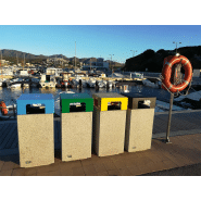 Poubelle tri sélectif Kube Selectif vert PA672SV - béton gris granite avec couvercle acier traité Ferrus_3