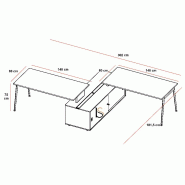 Bureau bench X3 avec rangement - Officity - Anthracite, Gris, 302_3