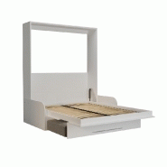 Armoire lit escamotable KOMPACT SOFA - canapé avec accoudoirs et tiroirs - blanc mat et tissu gris - couchage 160x200 cm_3